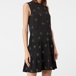 ALL SAINTS EMBELLISHED DRESS, BLACK SILK US SIZE 4